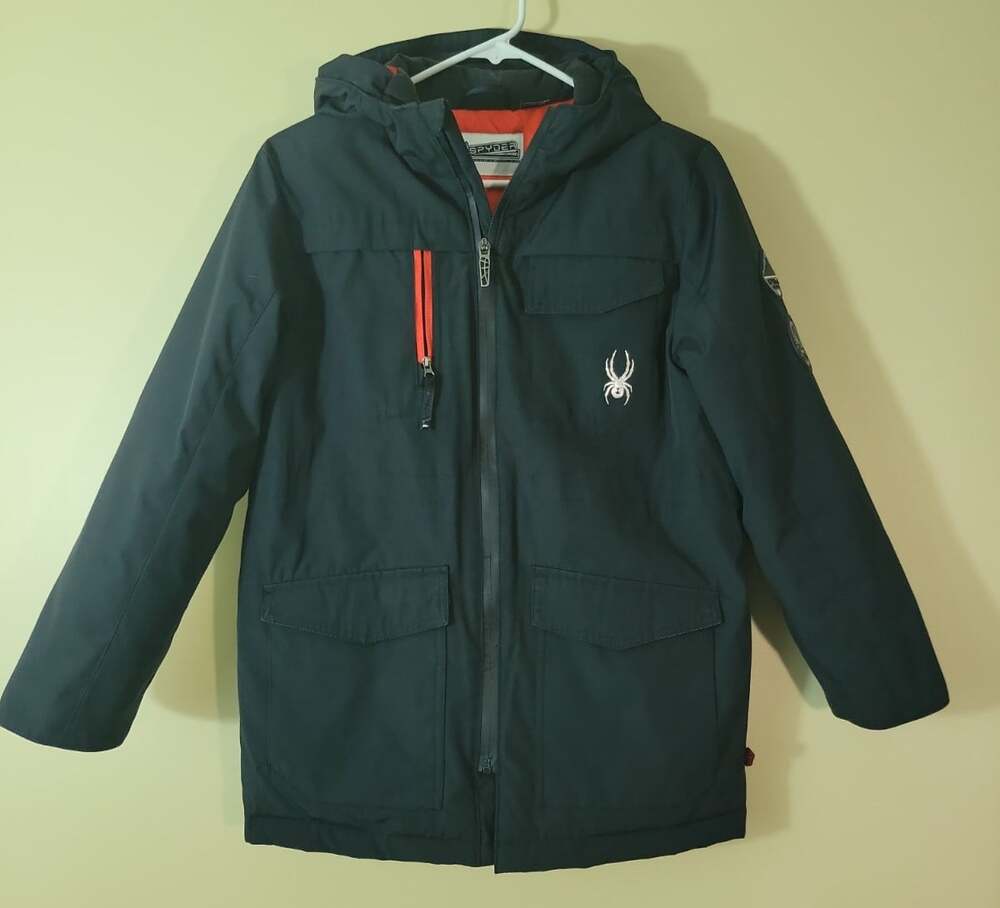 Spider Winter Parka Jacket Boys M  10-12  Black Hooded Insulated snow ski